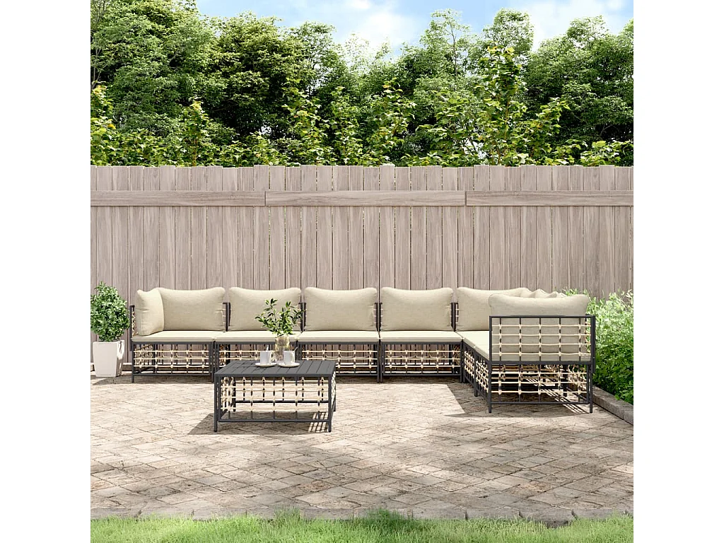 Salon de jardin 8 pcs avec coussins anthracite résine tressée