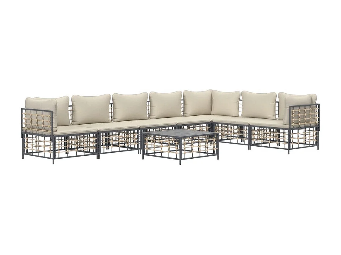 Salon de jardin 8 pcs avec coussins anthracite résine tressée