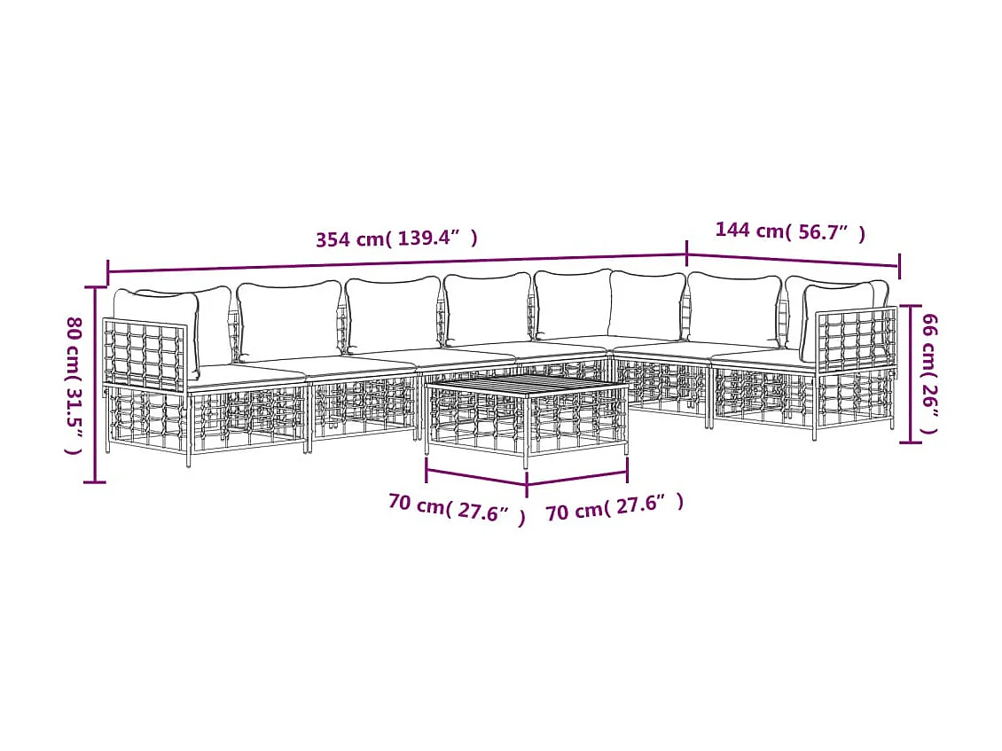 Salon de jardin 8 pcs avec coussins anthracite résine tressée