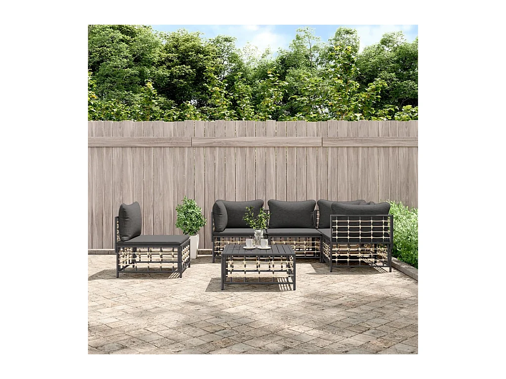 Salon de jardin 6 pcs avec coussins anthracite résine tressée