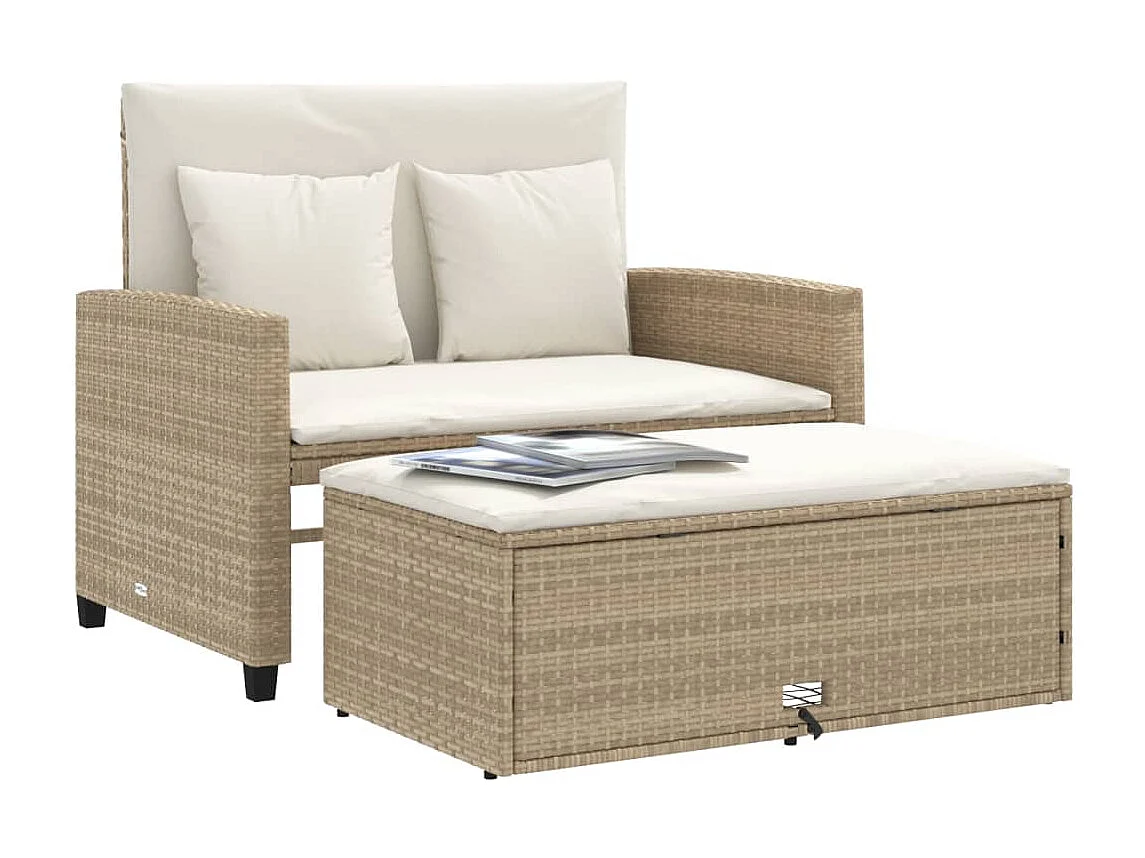 Canapé de jardin avec coussins 2 places beige résine tressée