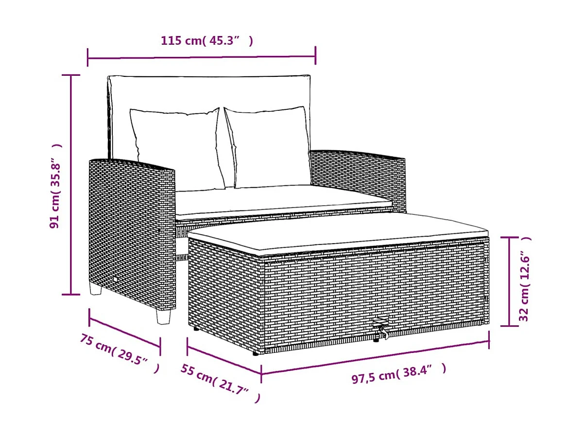Tuinbank met 2-zits beige geweven harskussens