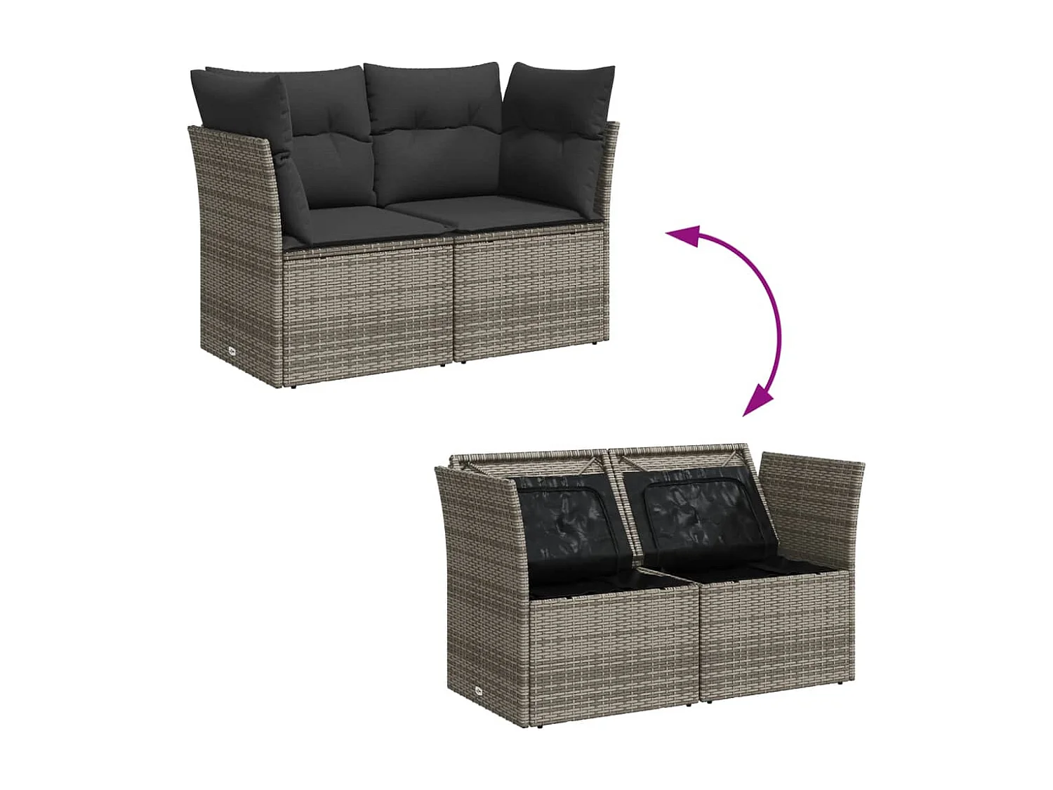 Canapé de jardin 2 places avec coussins gris résine tressée