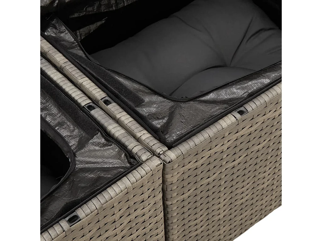 Canapé de jardin 2 places avec coussins gris résine tressée