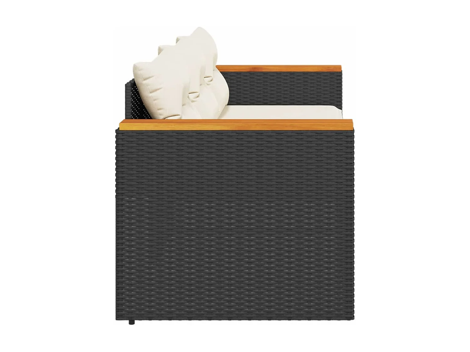 Sofá de jardim com almofadas de 3 lugares, resina tecida preta