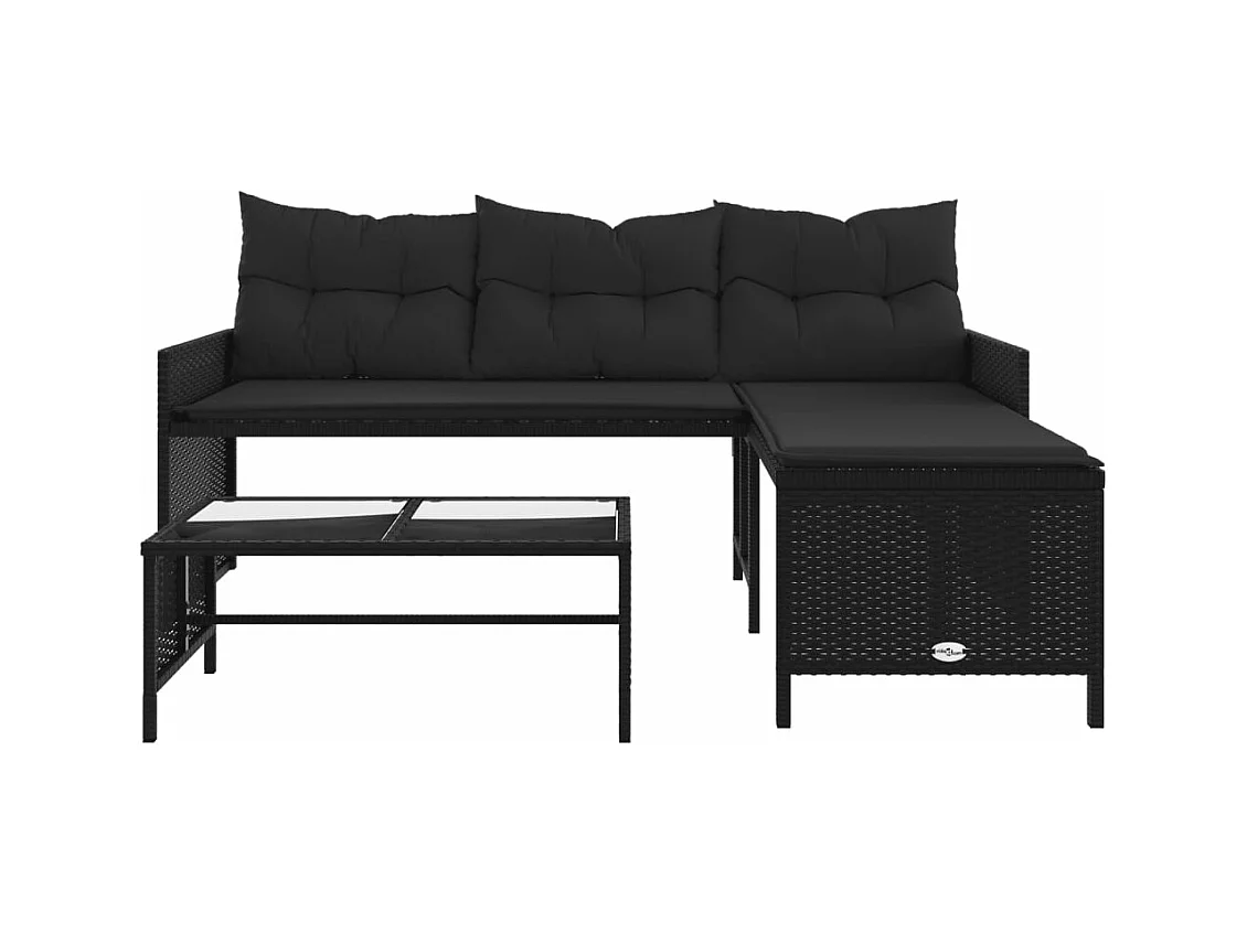 Tuinbank met tafel en zwarte L-vormige kussens