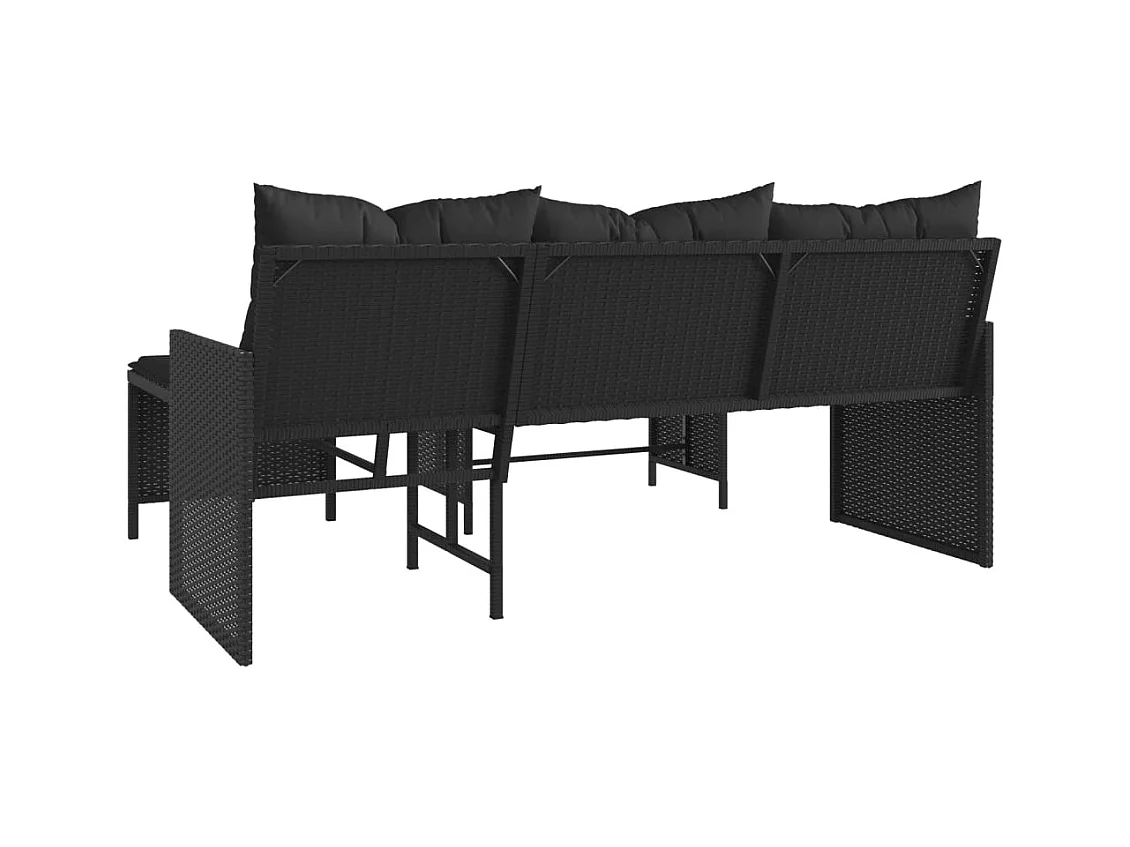 Tuinbank met tafel en zwarte L-vormige kussens