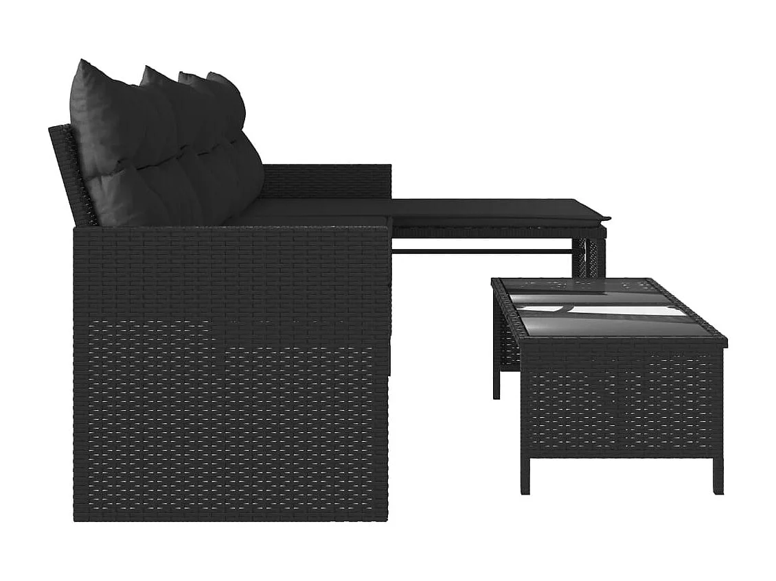 Canapé de jardin avec table et coussins en forme de L noir