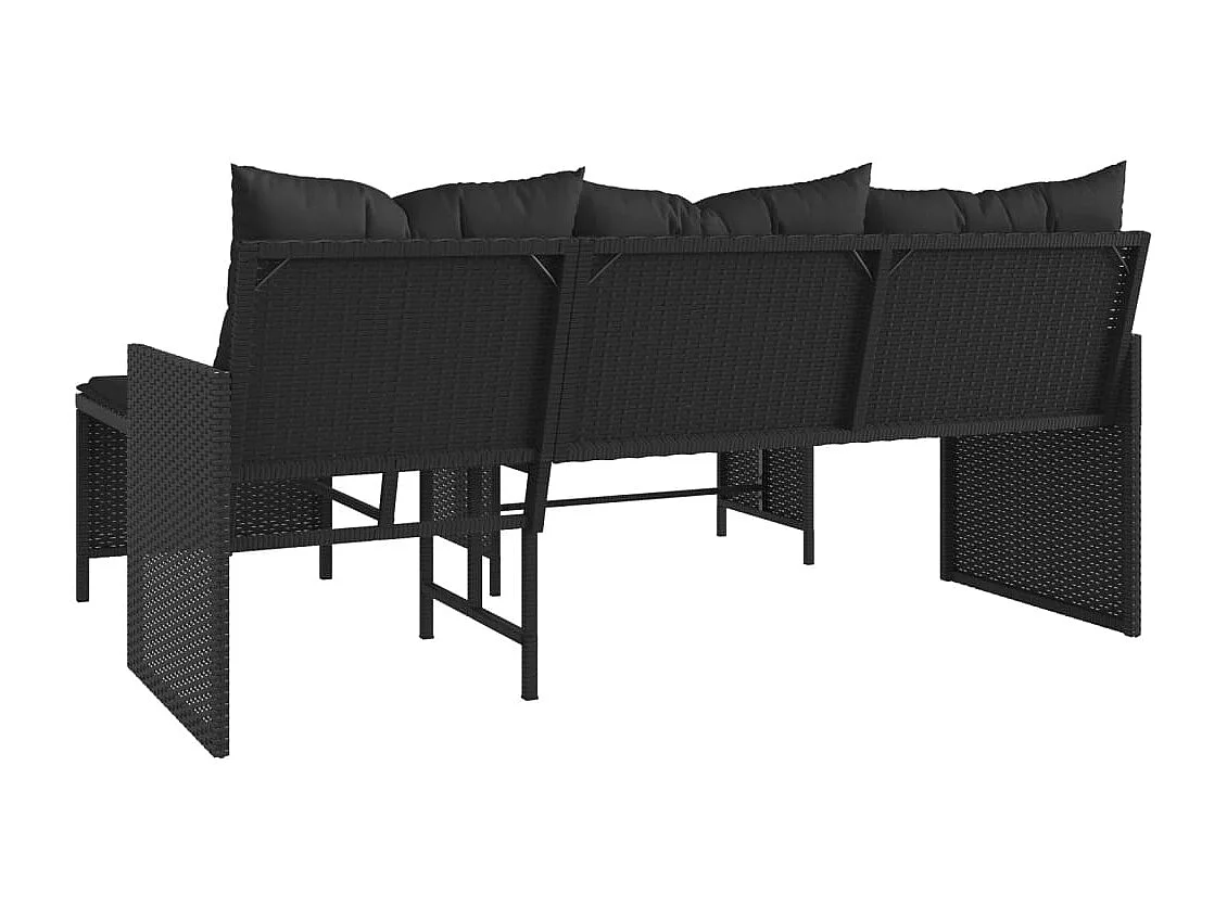 Canapé de jardin avec table et coussins en forme de L noir
