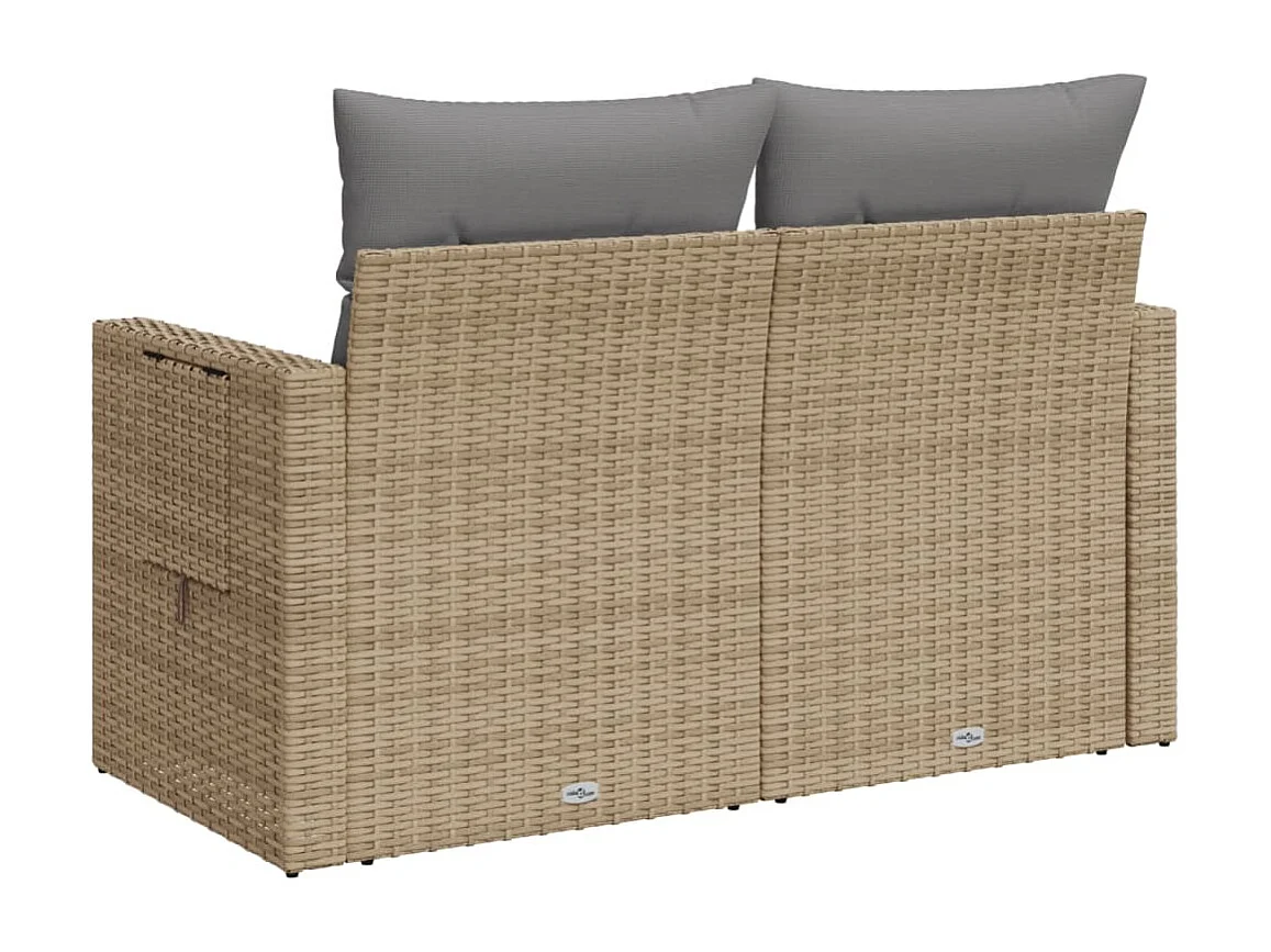 Gartensofa mit 2-Sitzer-Kissen aus beigem Kunstharzgeflecht