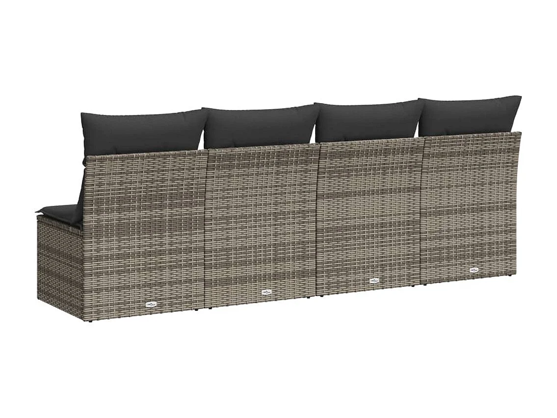 Canapé de jardin 4 places avec coussins gris résine tressée