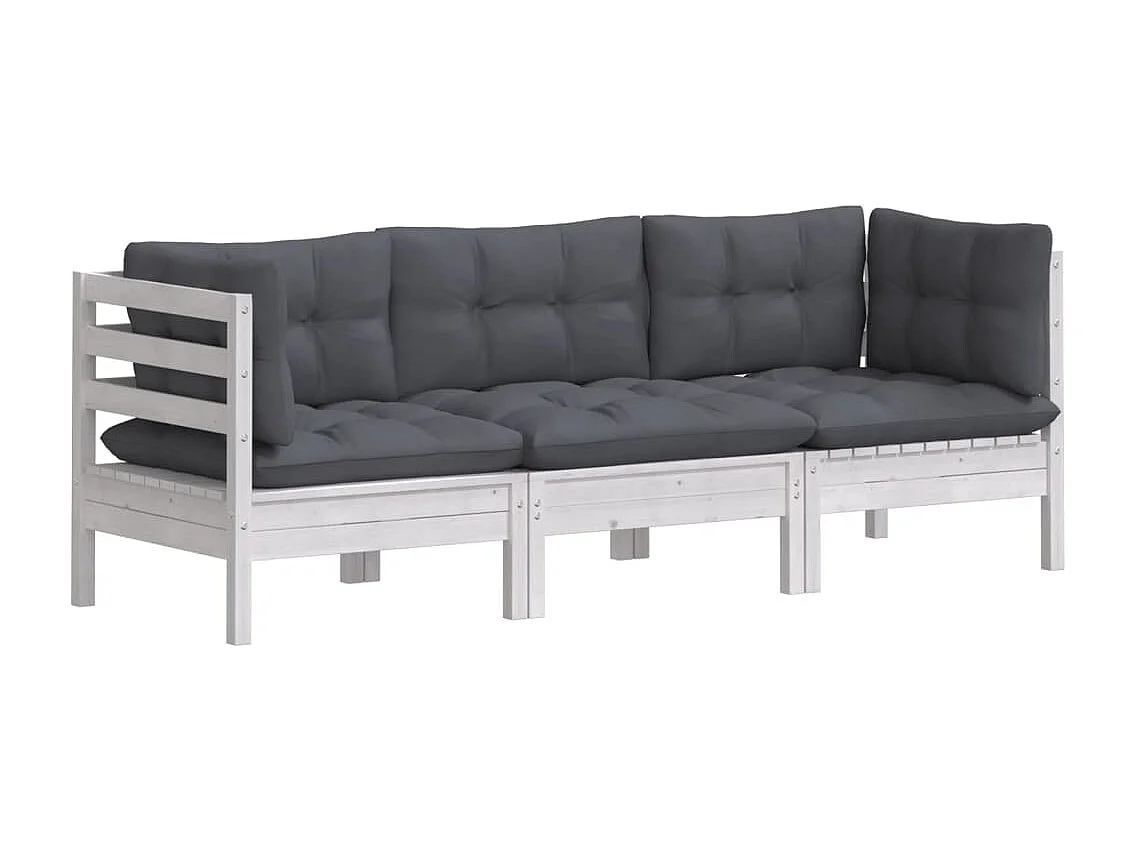 Canapé 3 places de jardin avec coussins anthracite Bois de pin