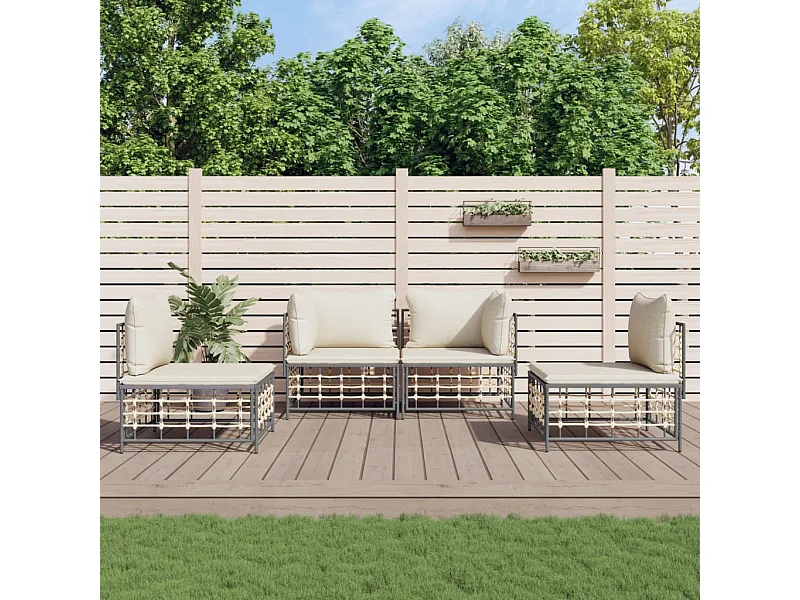 Salon de jardin 4 pcs avec coussins anthracite résine tressée