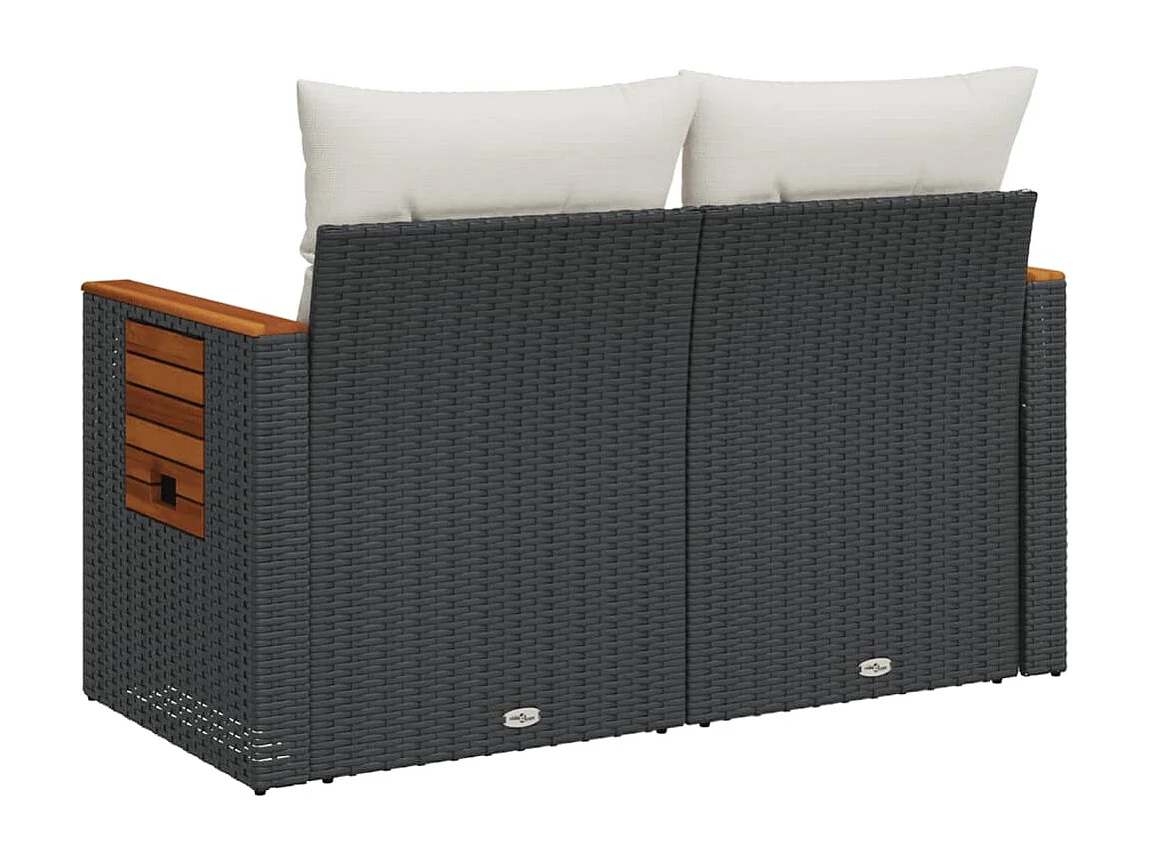 Canapé de jardin avec coussins 2 places noir résine tressée