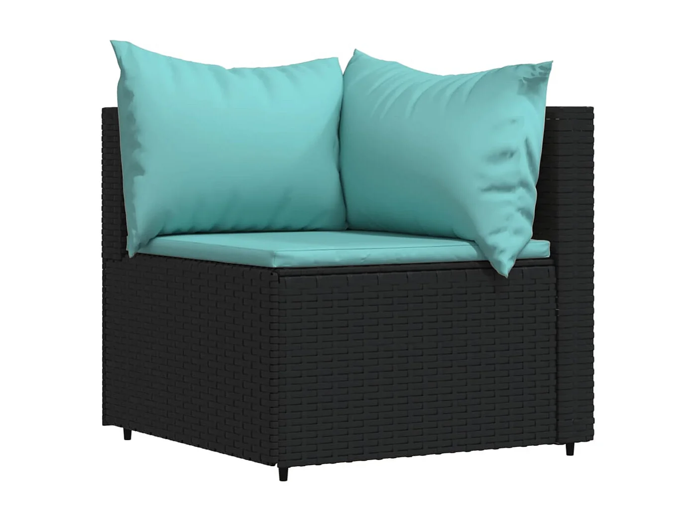 Mobili da giardino 4 pezzi con cuscini neri Vimini in resina