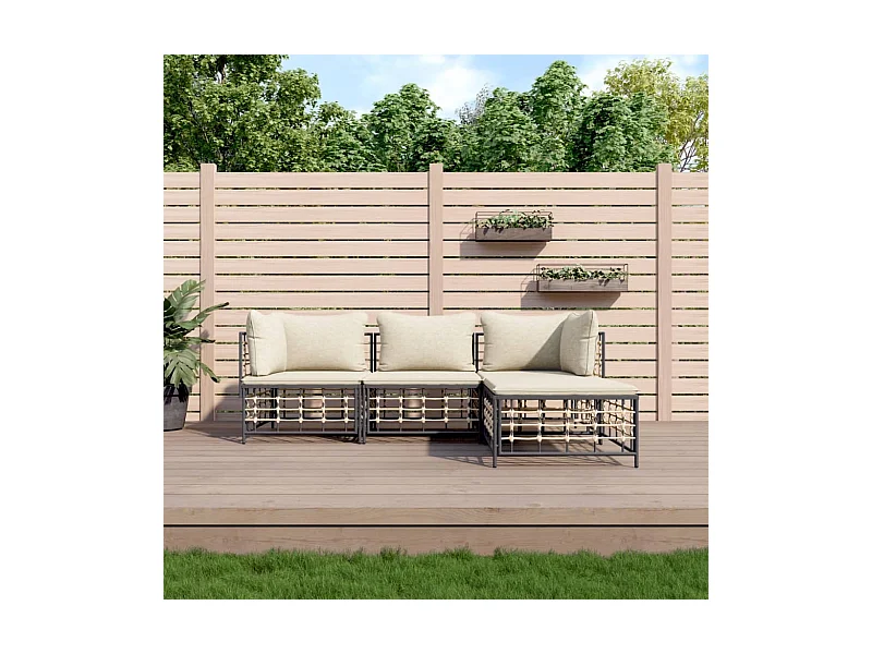 Mobili da giardino 4 pezzi con cuscini in resina intrecciata antracite