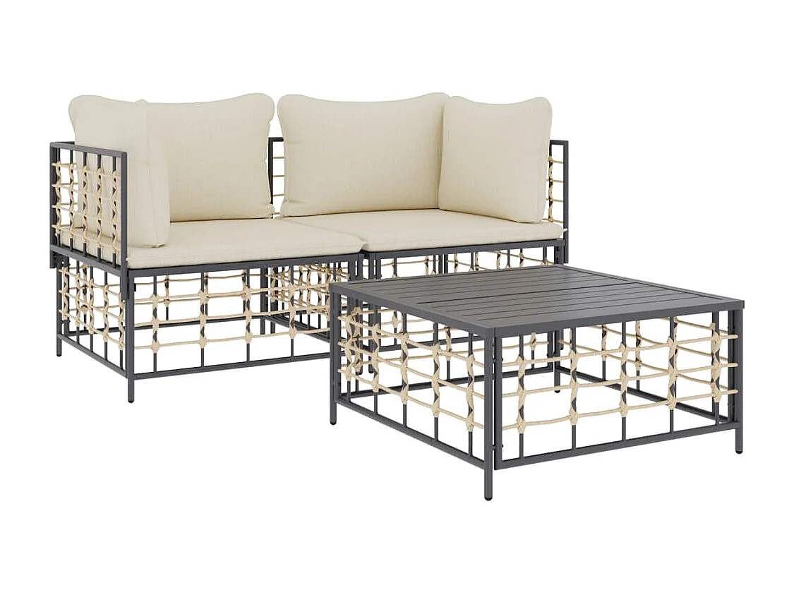 Salon de jardin 3 pcs avec coussins anthracite résine tressée