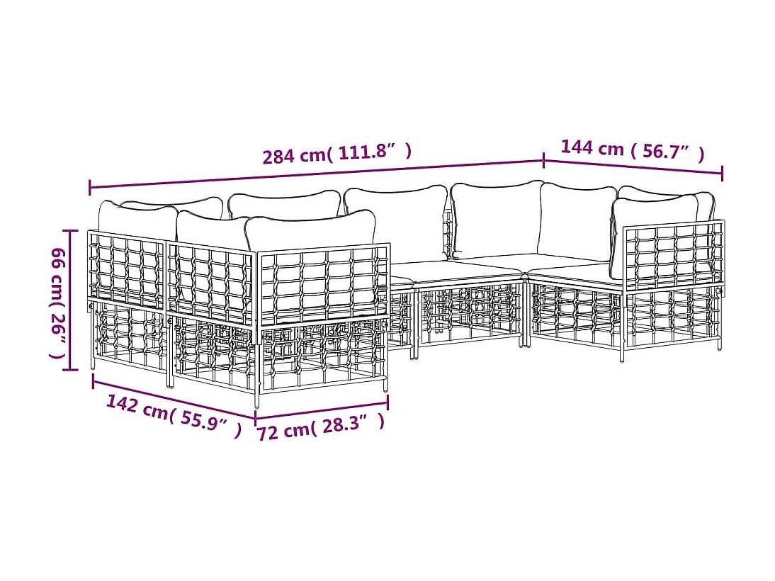Muebles de jardín de 6 piezas con cojines de resina tejida antracita.