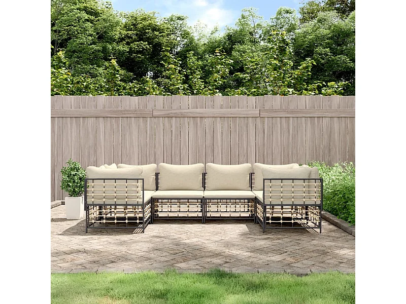 Muebles de jardín de 6 piezas con cojines de resina tejida antracita.