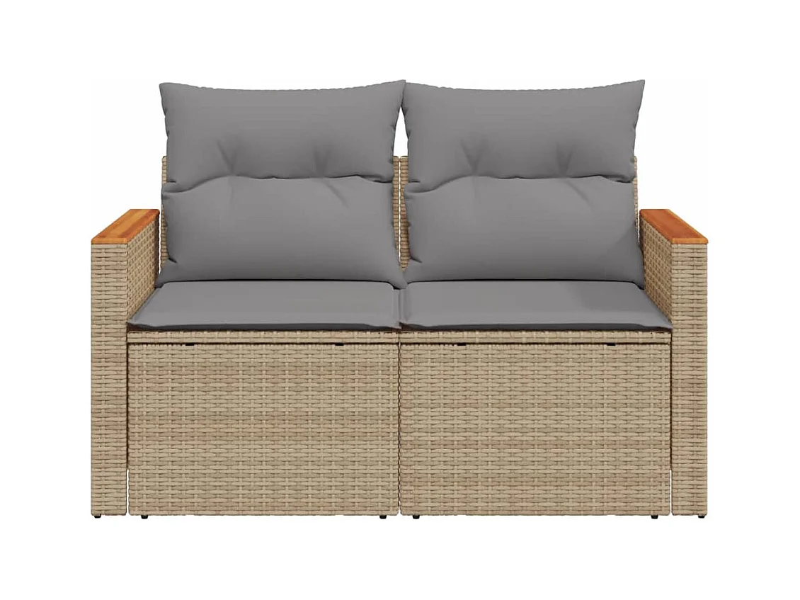 Canapé de jardin avec coussins 2 places beige résine tressée