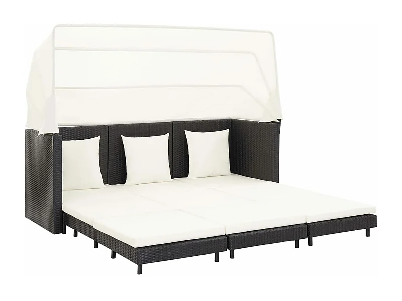 Canapé-lit extensible 3 places avec toit Résine tressée Noir