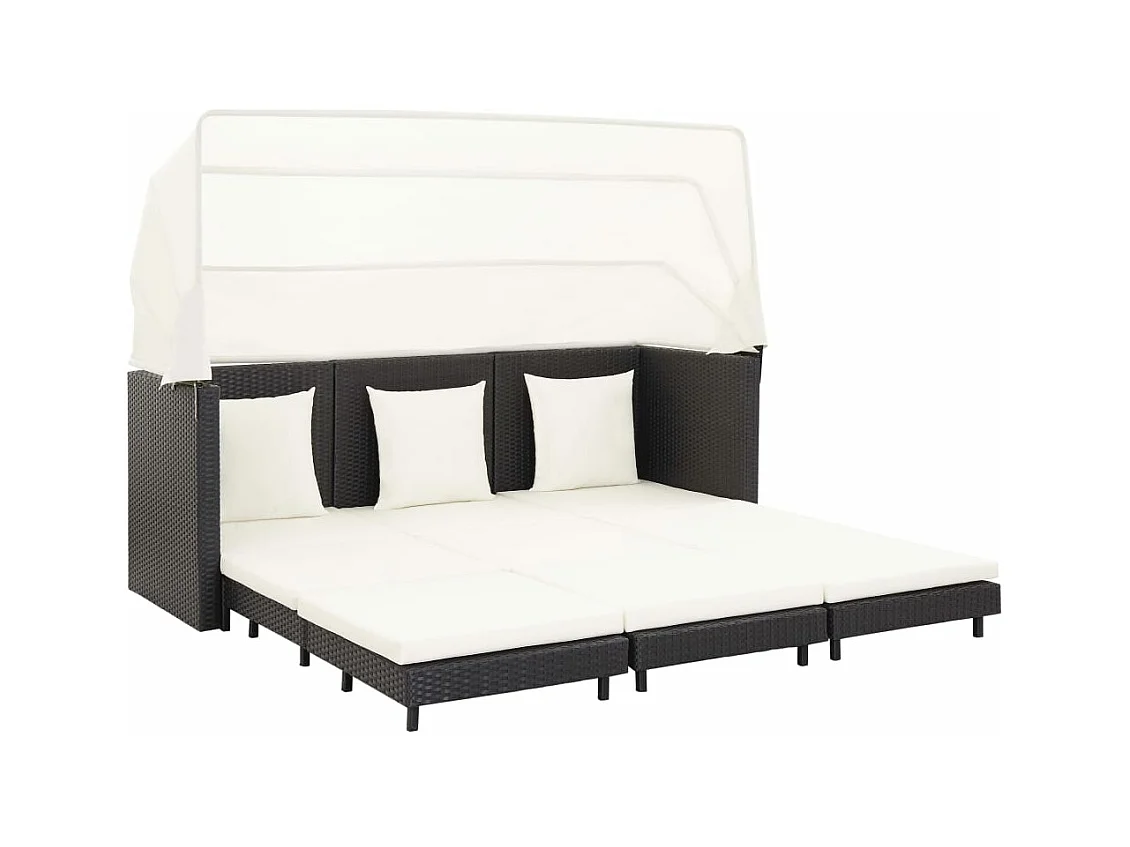 Canapé-lit extensible 3 places avec toit Résine tressée Noir