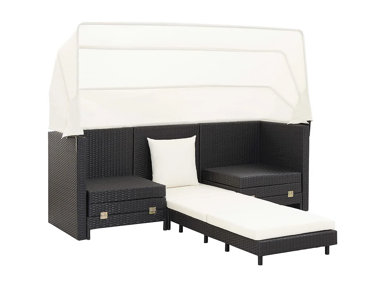 Sofá cama extensible de 3 plazas con techo Mimbre resina Negro