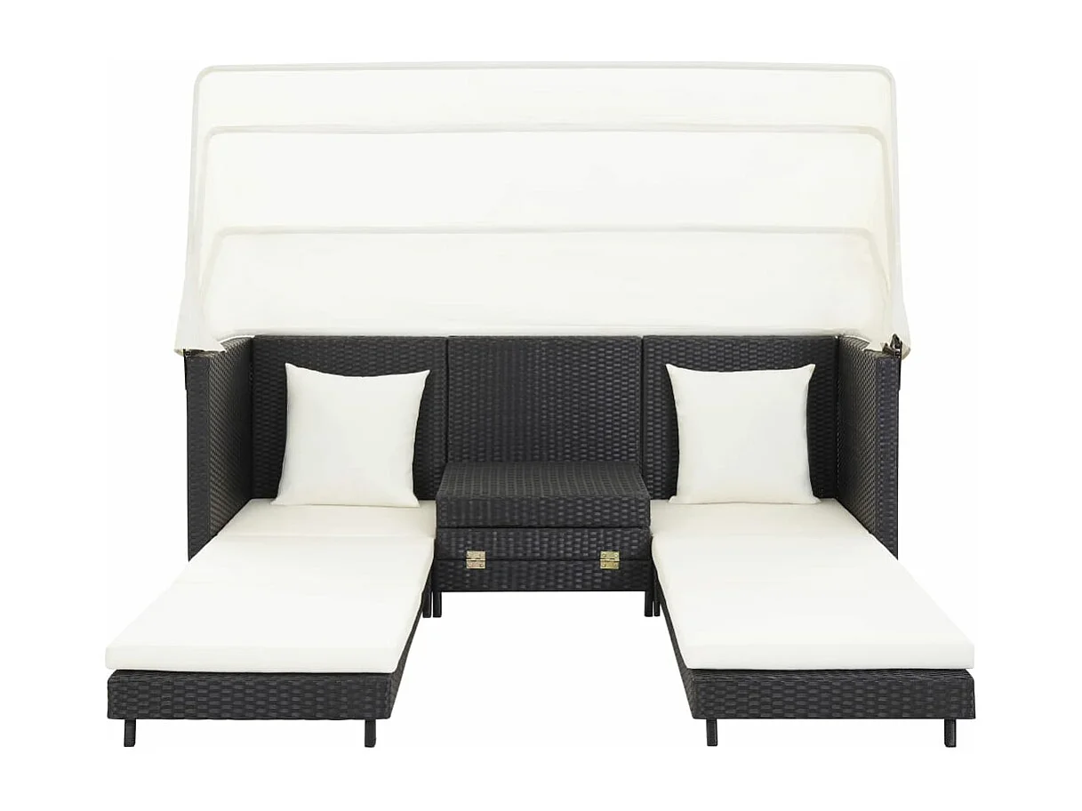 Sofá cama extensible de 3 plazas con techo Mimbre resina Negro