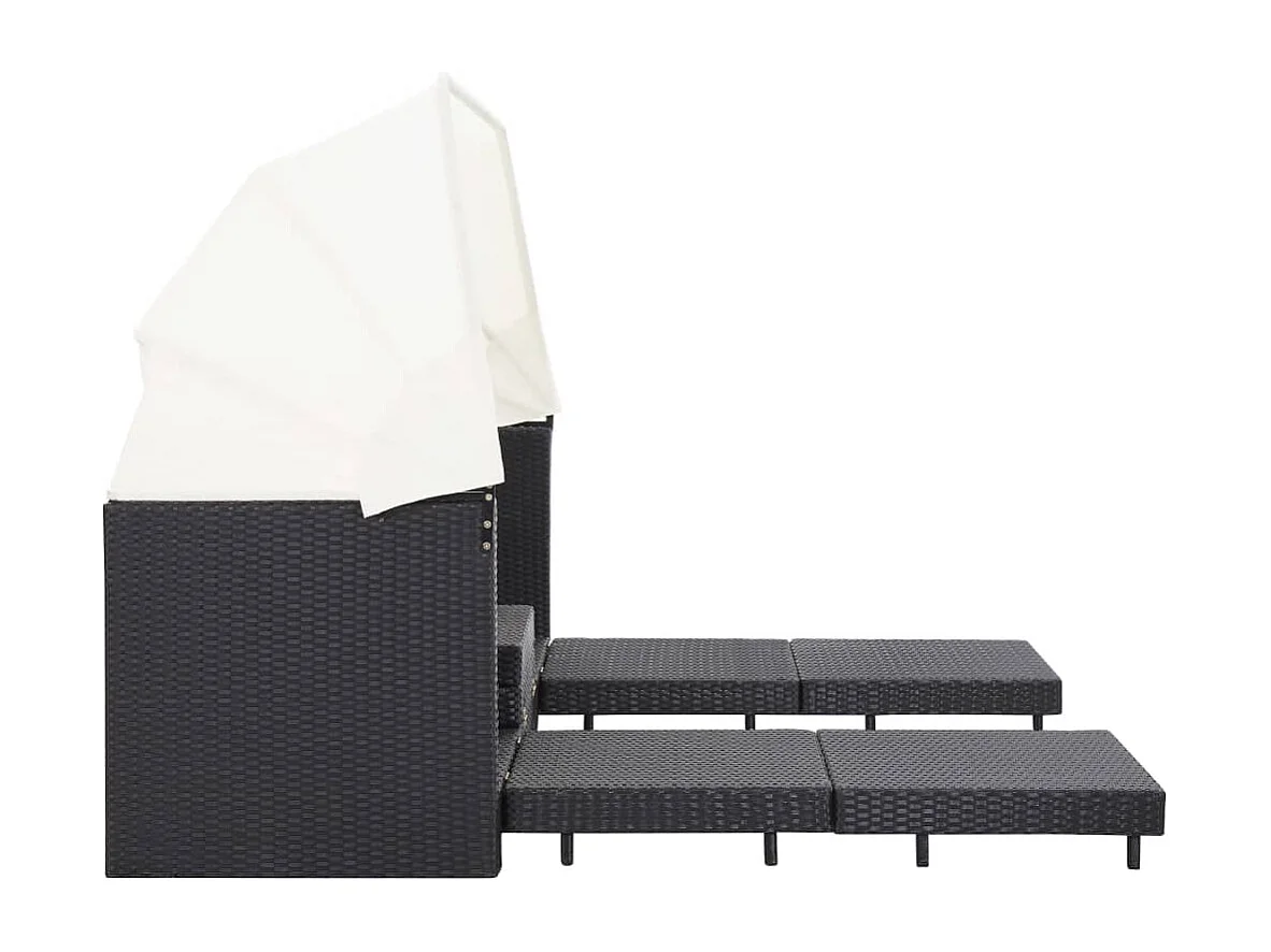 Sofá cama extensible de 3 plazas con techo Mimbre resina Negro