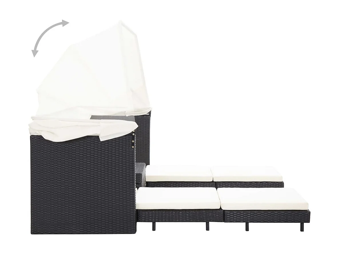 Sofá cama extensible de 3 plazas con techo Mimbre resina Negro