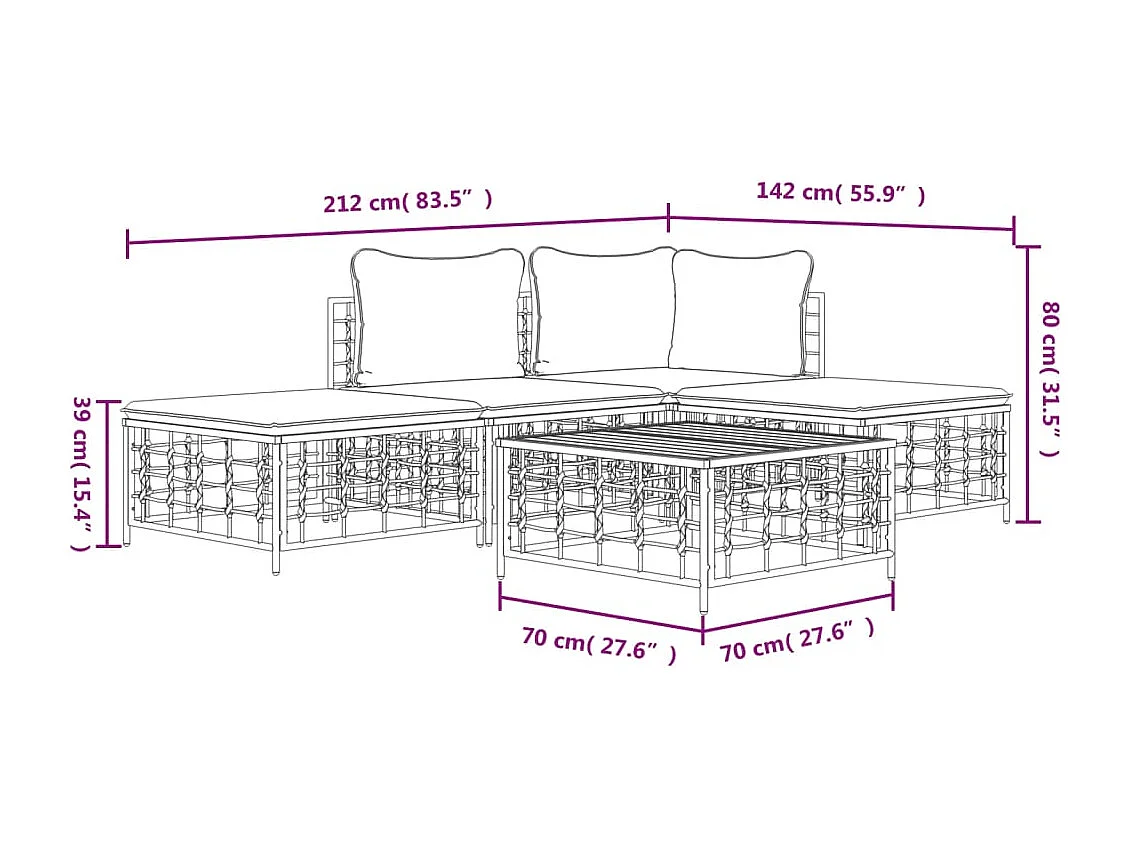 Mobili da giardino 5 pezzi con cuscini in resina intrecciata antracite