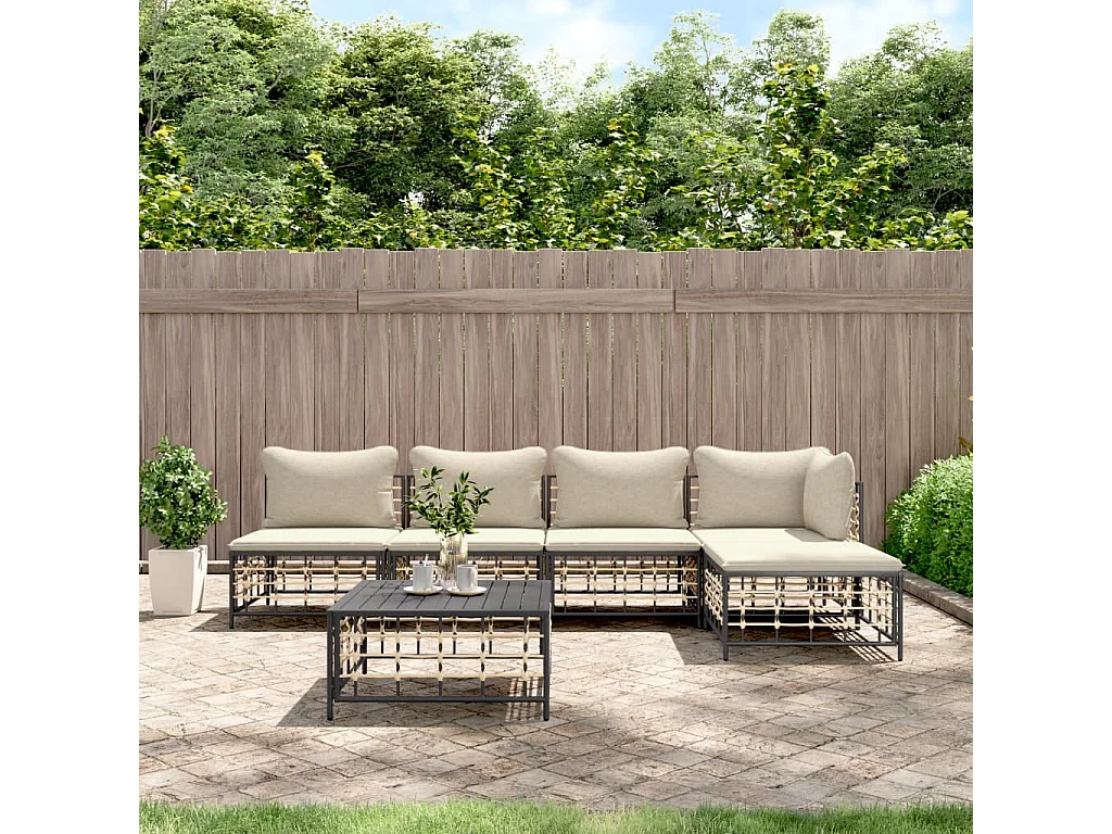 Salon de jardin 6 pcs avec coussins anthracite résine tressée