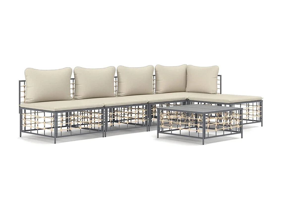 Salon de jardin 6 pcs avec coussins anthracite résine tressée