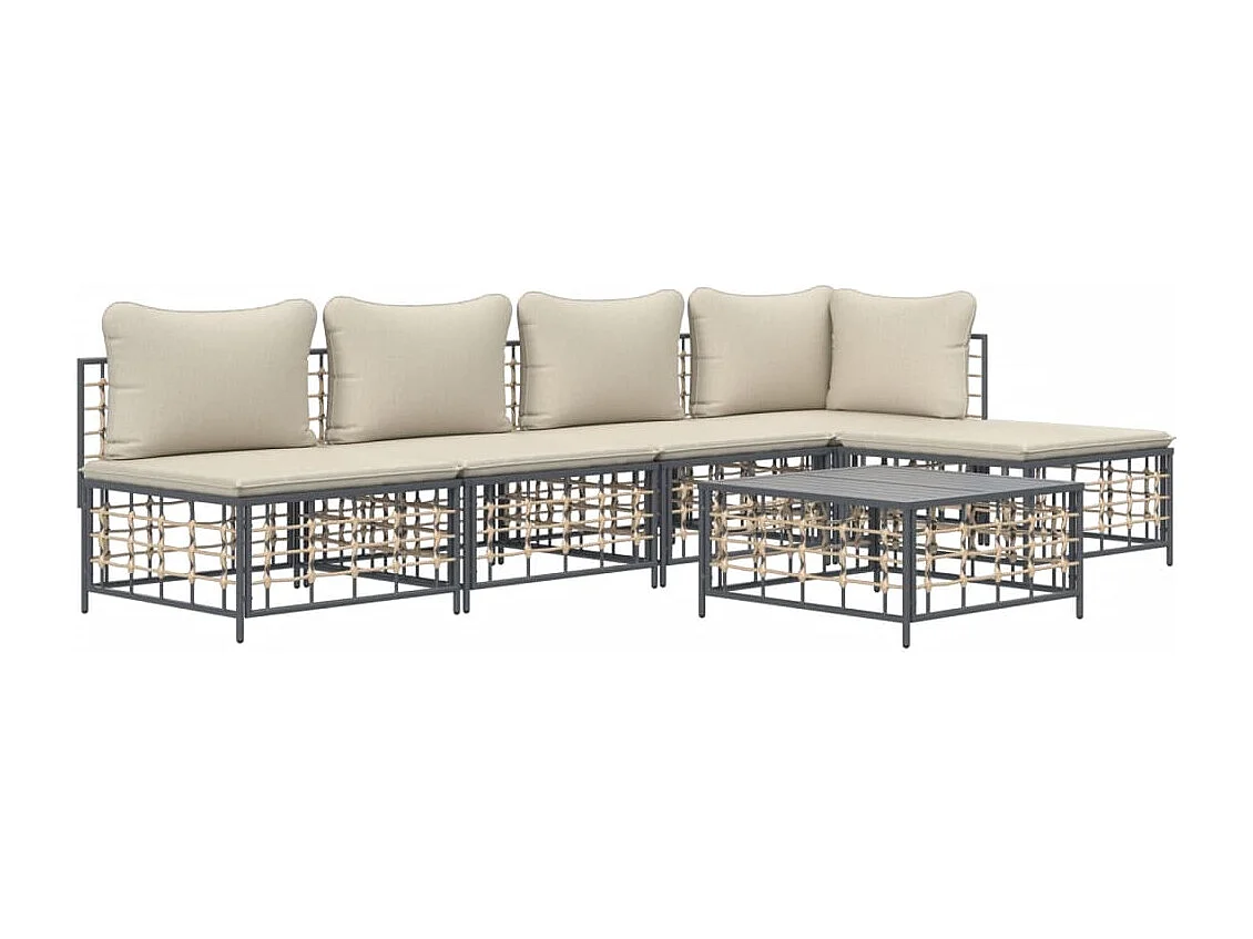 Salon de jardin 6 pcs avec coussins anthracite résine tressée