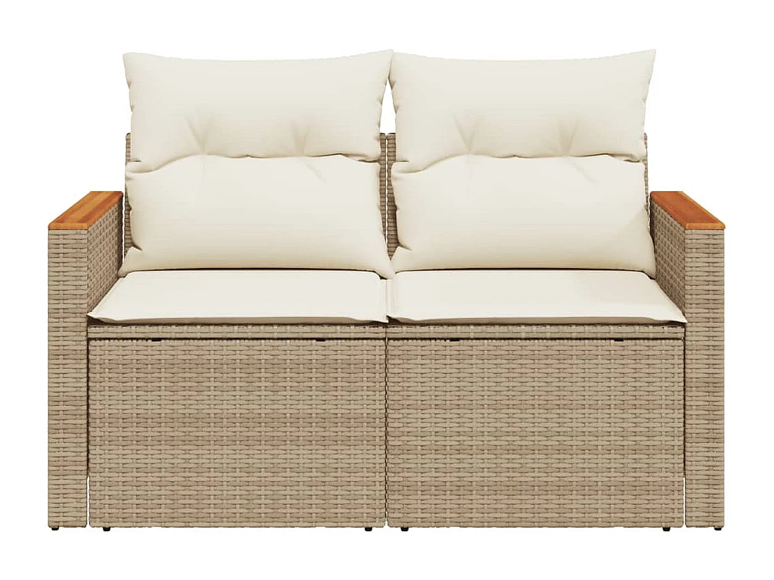 Canapé de jardin avec coussins 2 places beige résine tressée