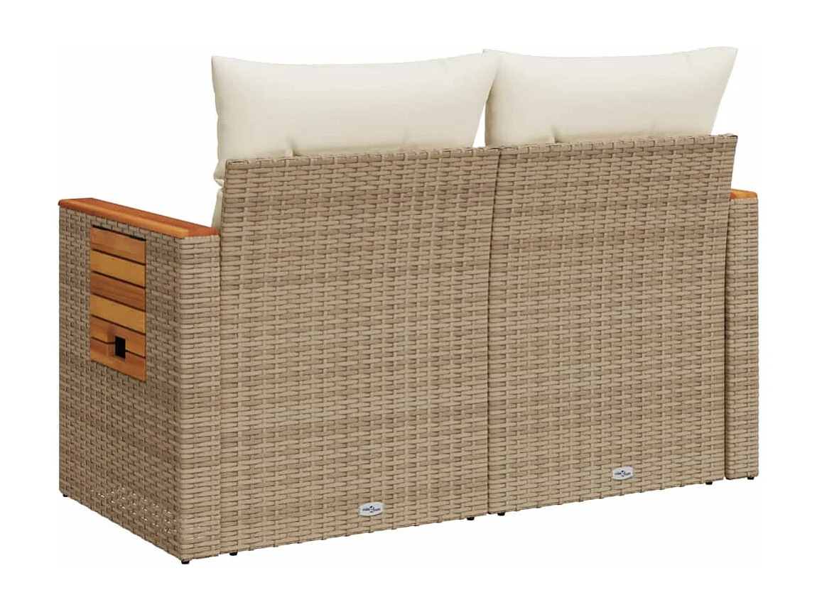 Canapé de jardin avec coussins 2 places beige résine tressée