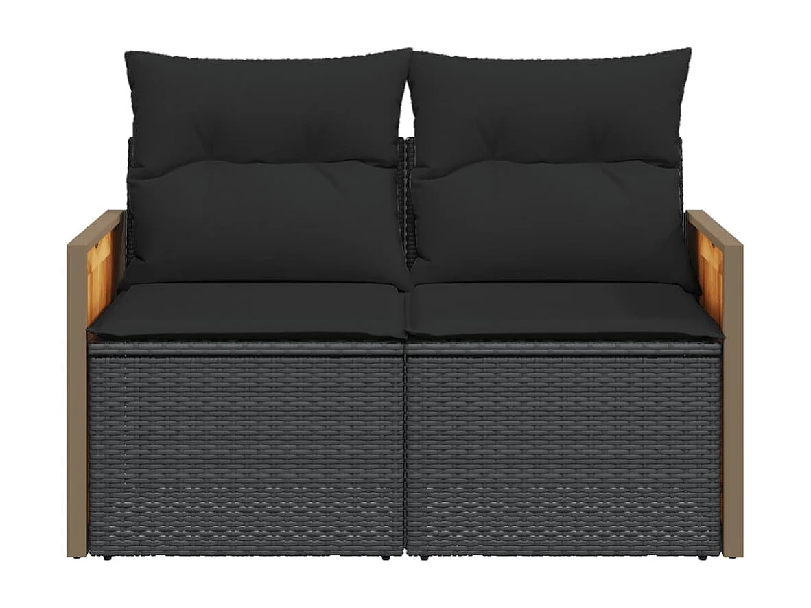 Gartensofa mit 2-Sitzer-Kissen, schwarzes Kunstharzgeflecht