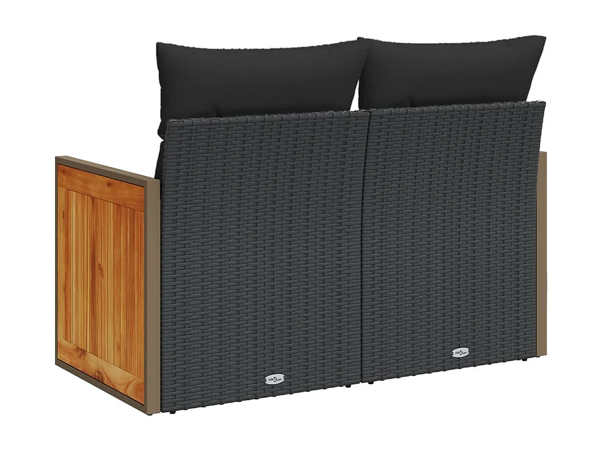 Gartensofa mit 2-Sitzer-Kissen, schwarzes Kunstharzgeflecht