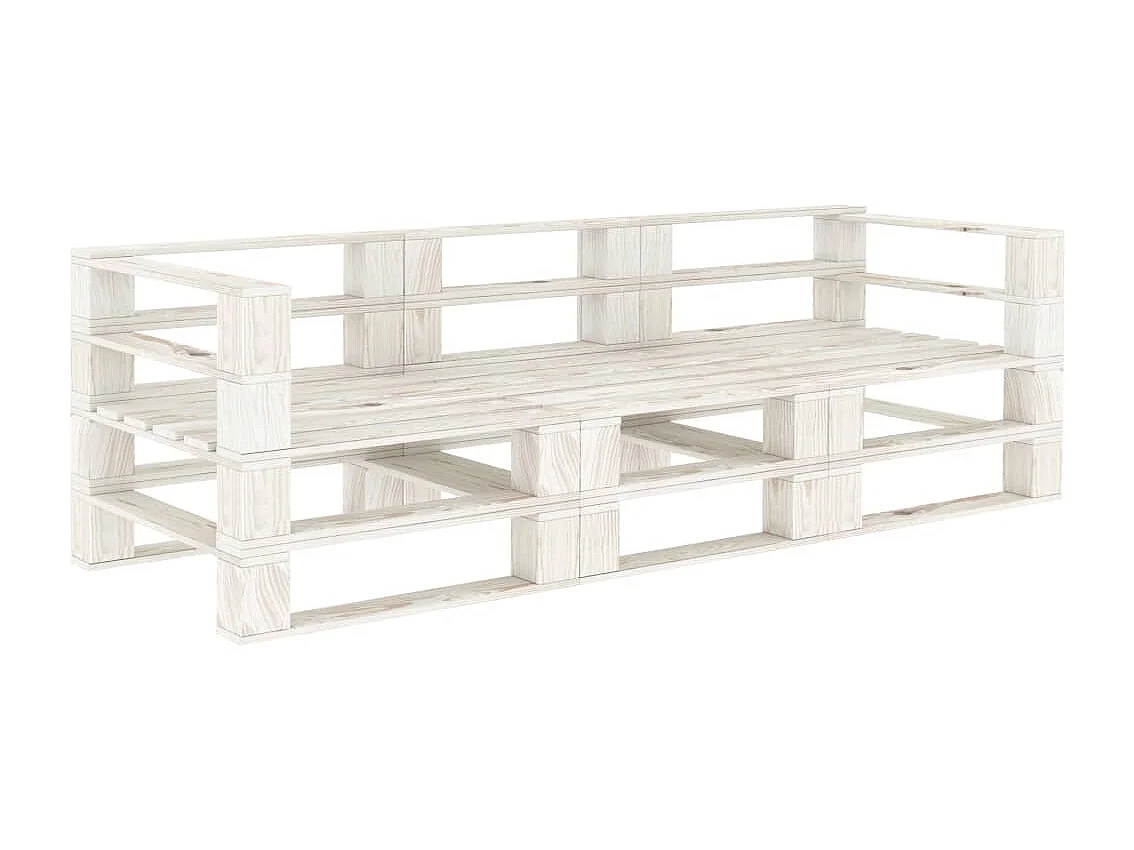 Canapé palette à 3 places de jardin Blanc Bois