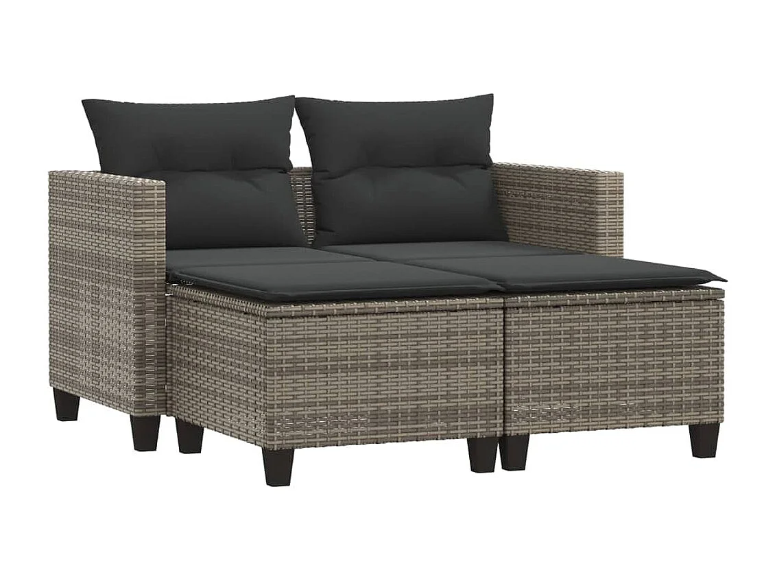 Canapé de jardin 2 places avec tabourets gris résine tressée