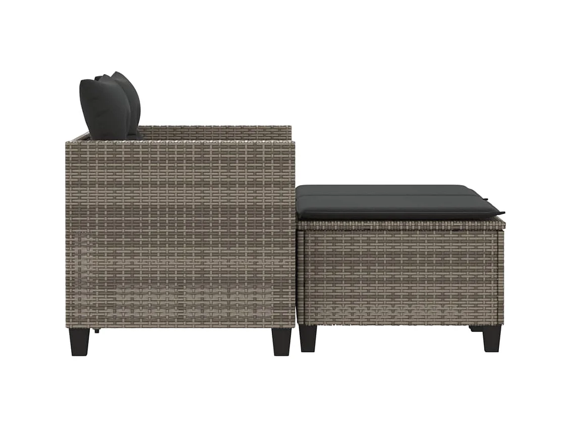 Canapé de jardin 2 places avec tabourets gris résine tressée