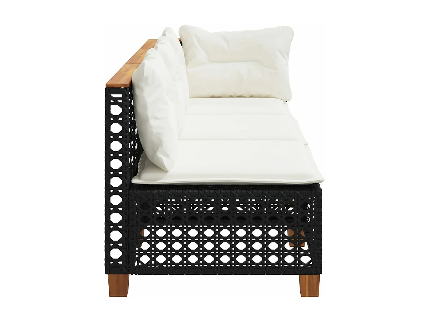 Divano da giardino con cuscini a 3 posti, resina intrecciata nera