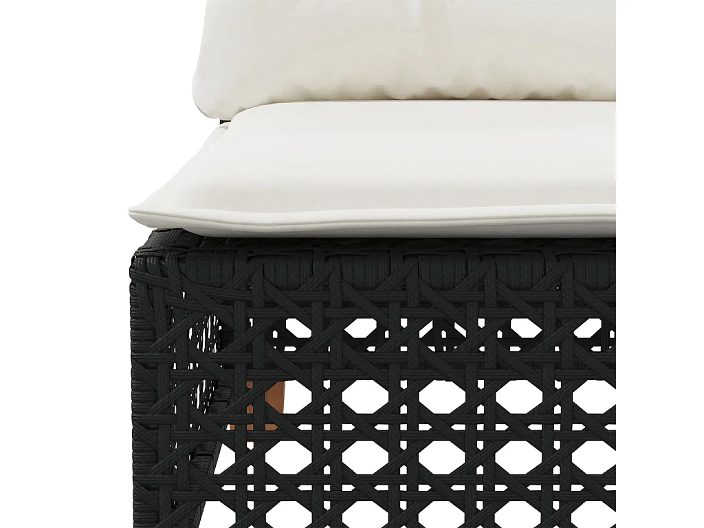 Divano da giardino con cuscini a 3 posti, resina intrecciata nera