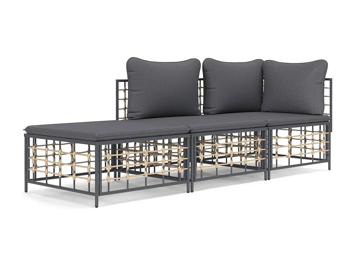Salon de jardin 3 pcs avec coussins anthracite résine tressée