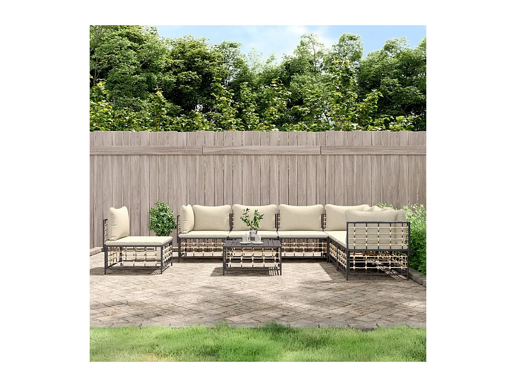 Mobili da giardino 8 pezzi con cuscini in resina intrecciata antracite