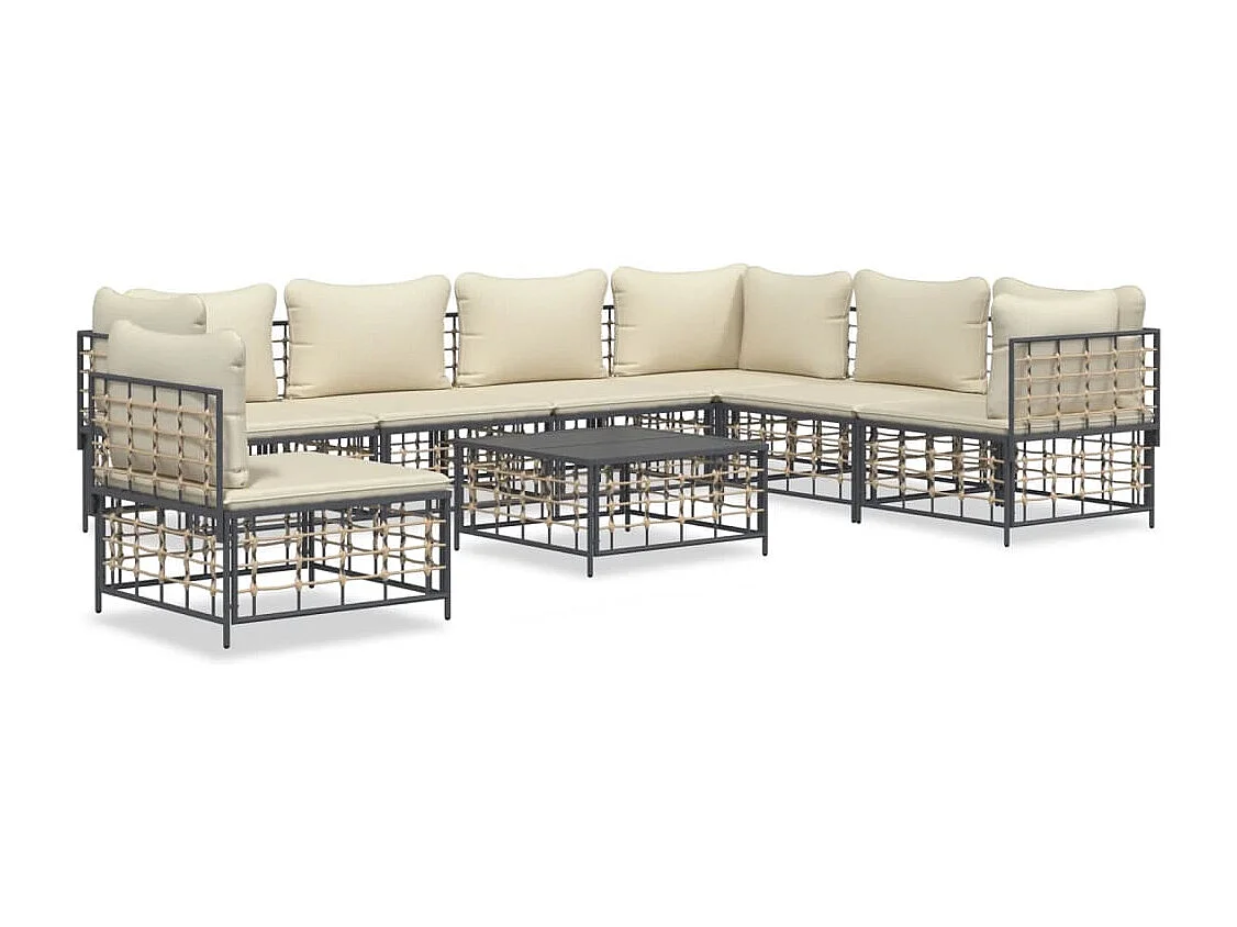 Salon de jardin 8 pcs avec coussins anthracite résine tressée