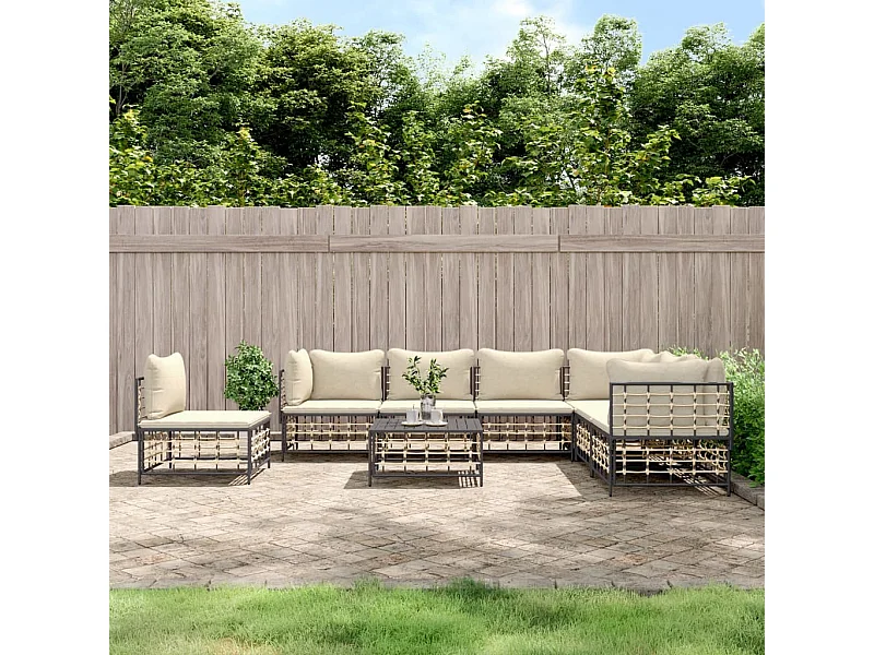 Salon de jardin 8 pcs avec coussins anthracite résine tressée