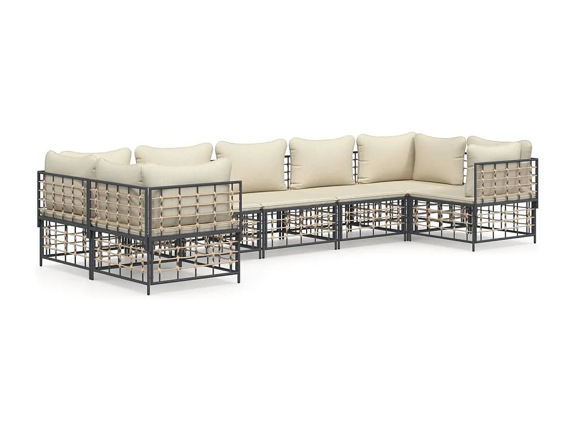 Salon de jardin 7 pcs avec coussins anthracite résine tressée