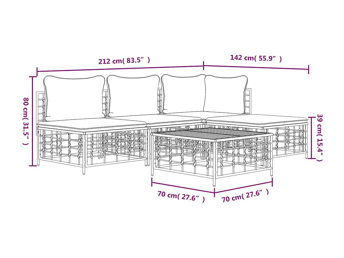 Mobili da giardino 5 pezzi con cuscini in resina intrecciata antracite