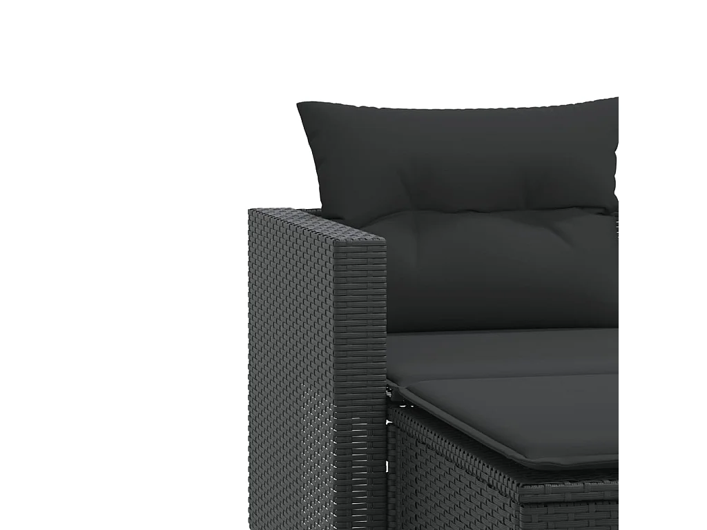 Canapé de jardin 2 places avec tabourets noir résine tressée